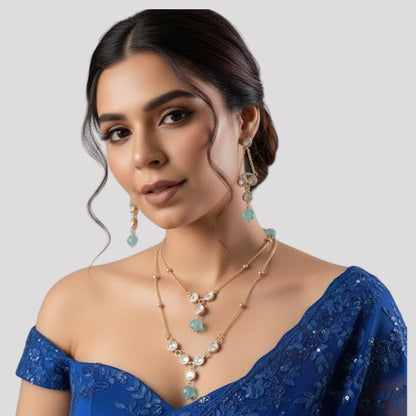 Gold-Plated Double-Layer Crystal Necklace Set With Earring