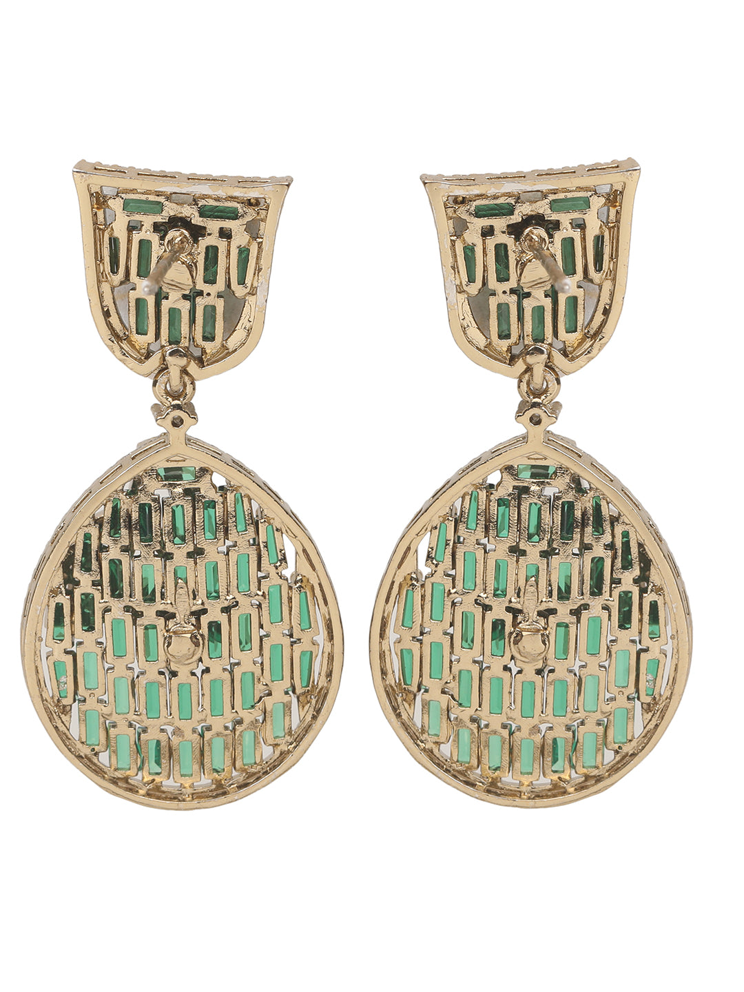 Emerald and diamond statement necklace set with matching drop earrings in gold finish