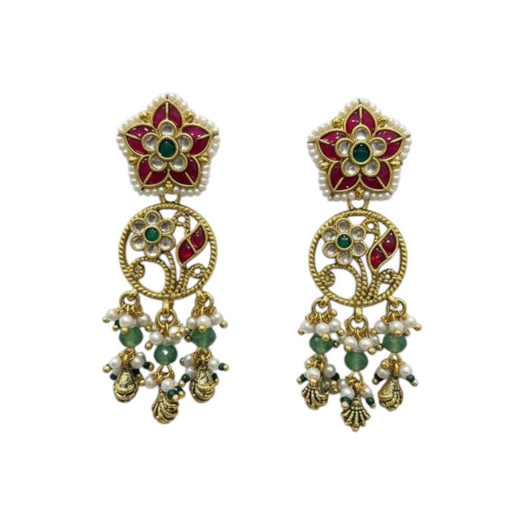 Royal Temple Style Multi-Layered Kundan Necklace Set with Earrings - Auraa Trends