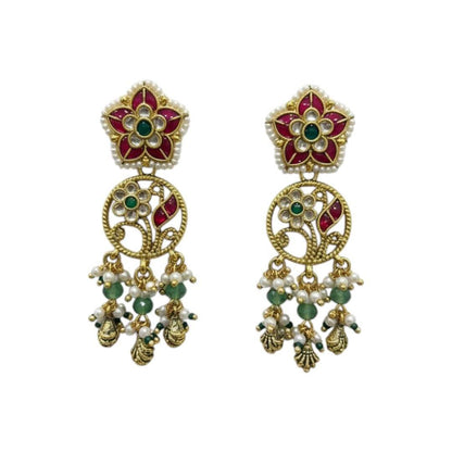 Royal Temple Style Multi-Layered Kundan Necklace Set with Earrings - Auraa Trends