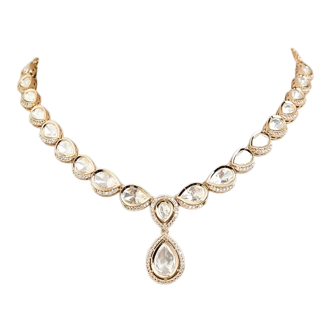 Elegant Gold Plated White Kundan Teardrop Necklace Set for Women