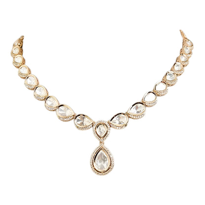 Elegant Gold Plated White Kundan Teardrop Necklace Set for Women