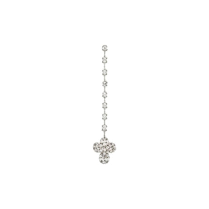 Silver-plated cascading crystal necklace set with earrings and maang tikka for bridal and festive occasions.