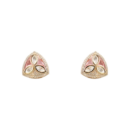 Gold Plated Pink Kundan Pendant Necklace Set with Matching Stud Earrings for Women Traditional Ethnic Jewelry