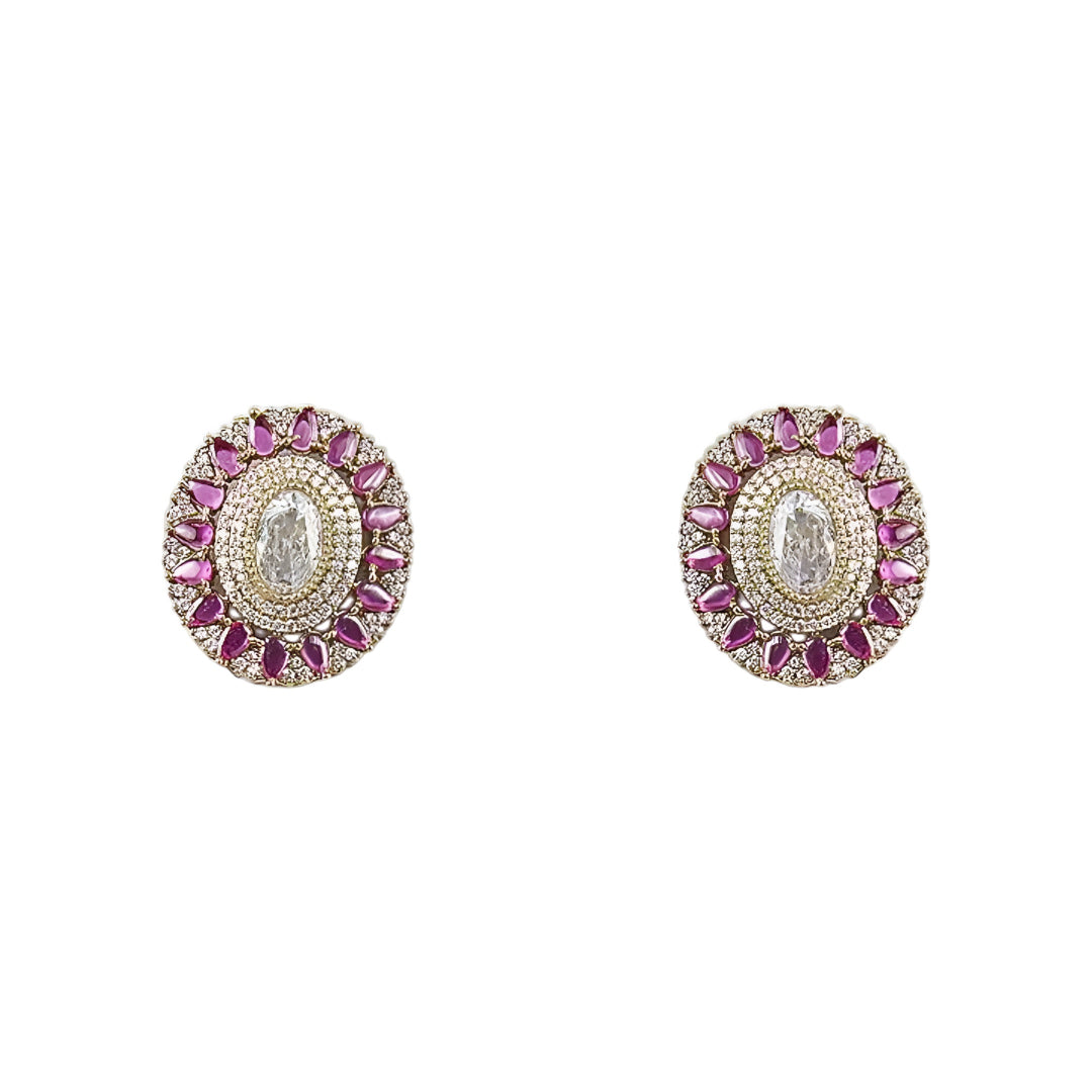 Royal Pink Stone & American Diamond Bridal Choker Necklace Set with Matching Earrings