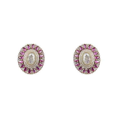 Royal Pink Stone & American Diamond Bridal Choker Necklace Set with Matching Earrings