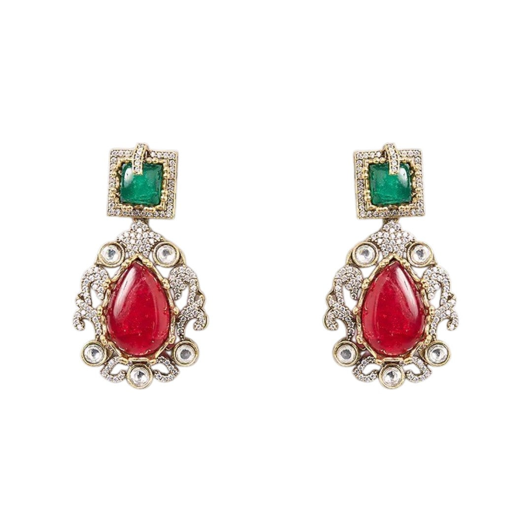 Luxury Multicolor Kundan Statement Necklace Set with Ruby Drop Earrings for Women