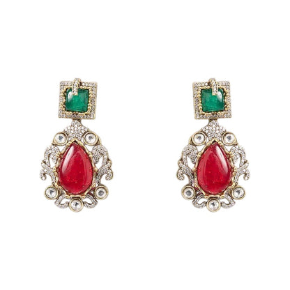Luxury Multicolor Kundan Statement Necklace Set with Ruby Drop Earrings for Women