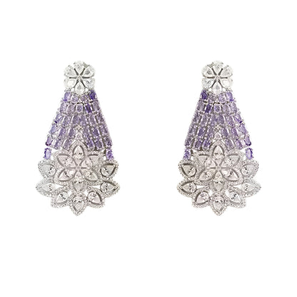 Luxury lavender crystal statement choker necklace set with floral zircon detailing and matching earrings for women.