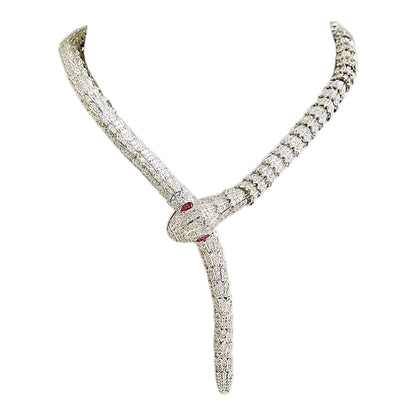 Luxury Serpent Diamond Necklace Set with Ruby Eyes | Designer Statement Jewelry