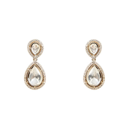 Elegant Gold Plated White Kundan Teardrop Necklace Set for Women