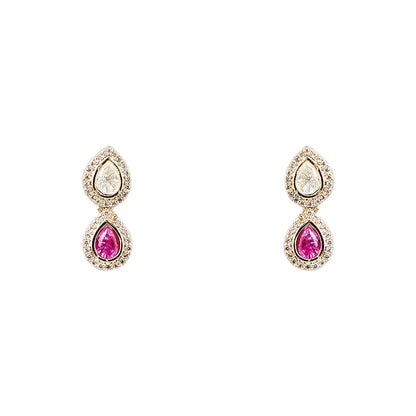 Gold Plated Pink and White Kundan Drop Necklace Set with Matching Earrings for Women Traditional Bridal Wedding Jewelry