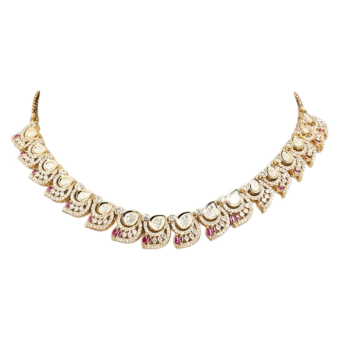 Luxury Pink & White Crystal Statement Necklace Set with Matching Drop Earrings