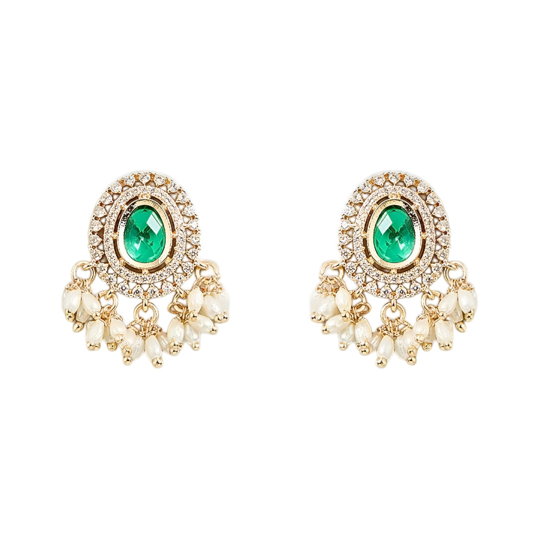 Gold Plated Green Kundan Pendant Necklace Set with Pearl Drop Earrings for Women Traditional Bridal Wedding Jewelry