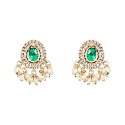 Gold Plated Green Kundan Pendant Necklace Set with Pearl Drop Earrings for Women Traditional Bridal Wedding Jewelry