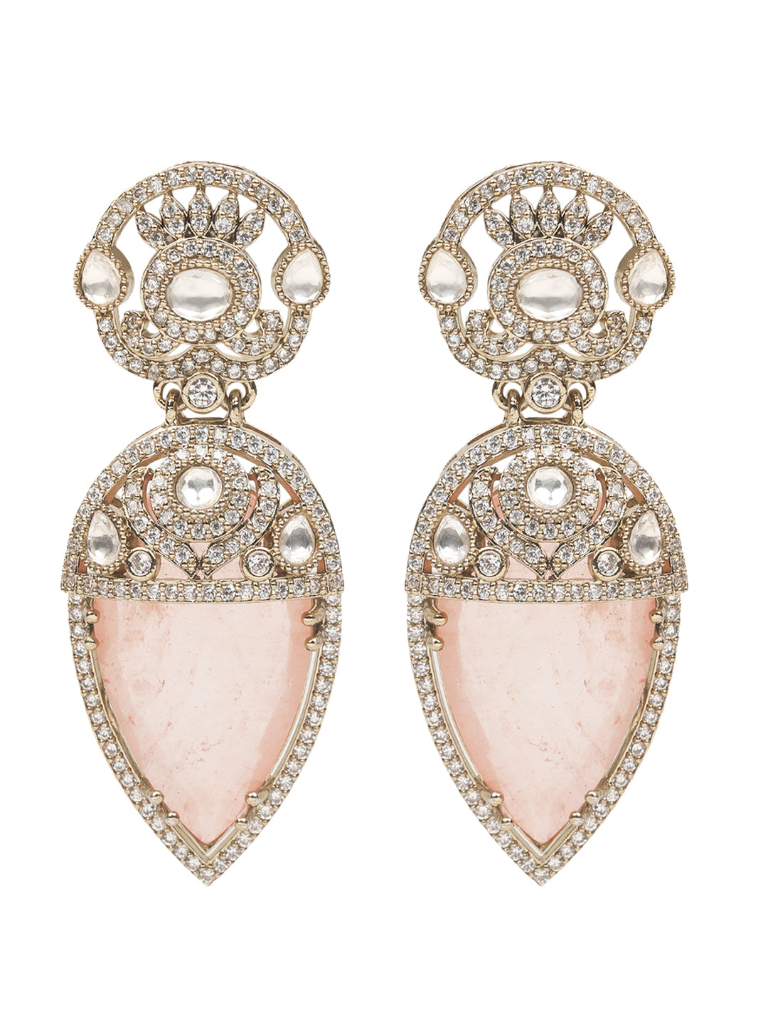 Elegant Polki & Blush Pink Stone Necklace Set with Drop Earrings