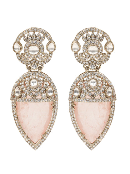 Elegant Polki & Blush Pink Stone Necklace Set with Drop Earrings