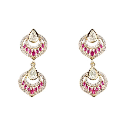 Luxury Pink & White Crystal Statement Necklace Set with Matching Drop Earrings