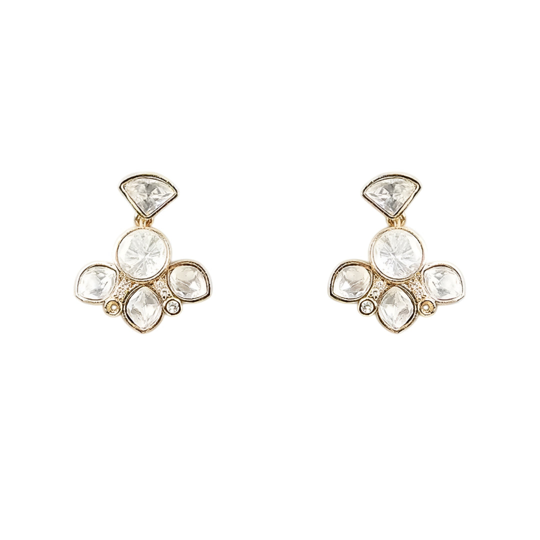 Gold-tone floral crystal pendant necklace with matching crystal earrings jewelry set featuring sparkling clear stones and elegant flower design.