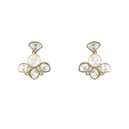 Gold-tone floral crystal pendant necklace with matching crystal earrings jewelry set featuring sparkling clear stones and elegant flower design.