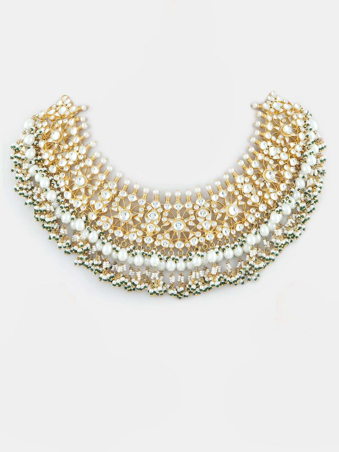 Dignified Gold Plated Long Kundan Necklace Set
