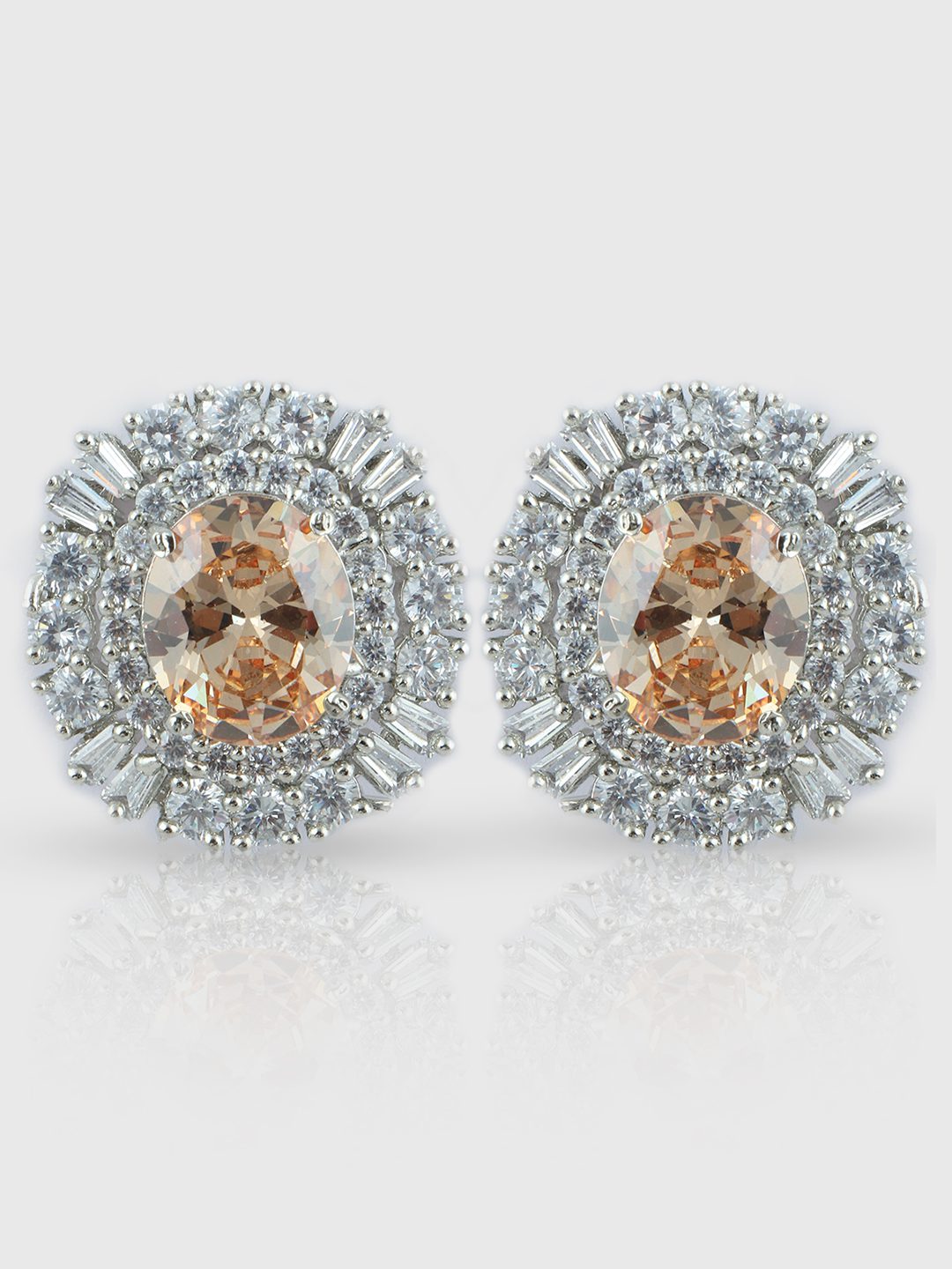 Pristine Rhodium Plated American Diamond Stud Earrings