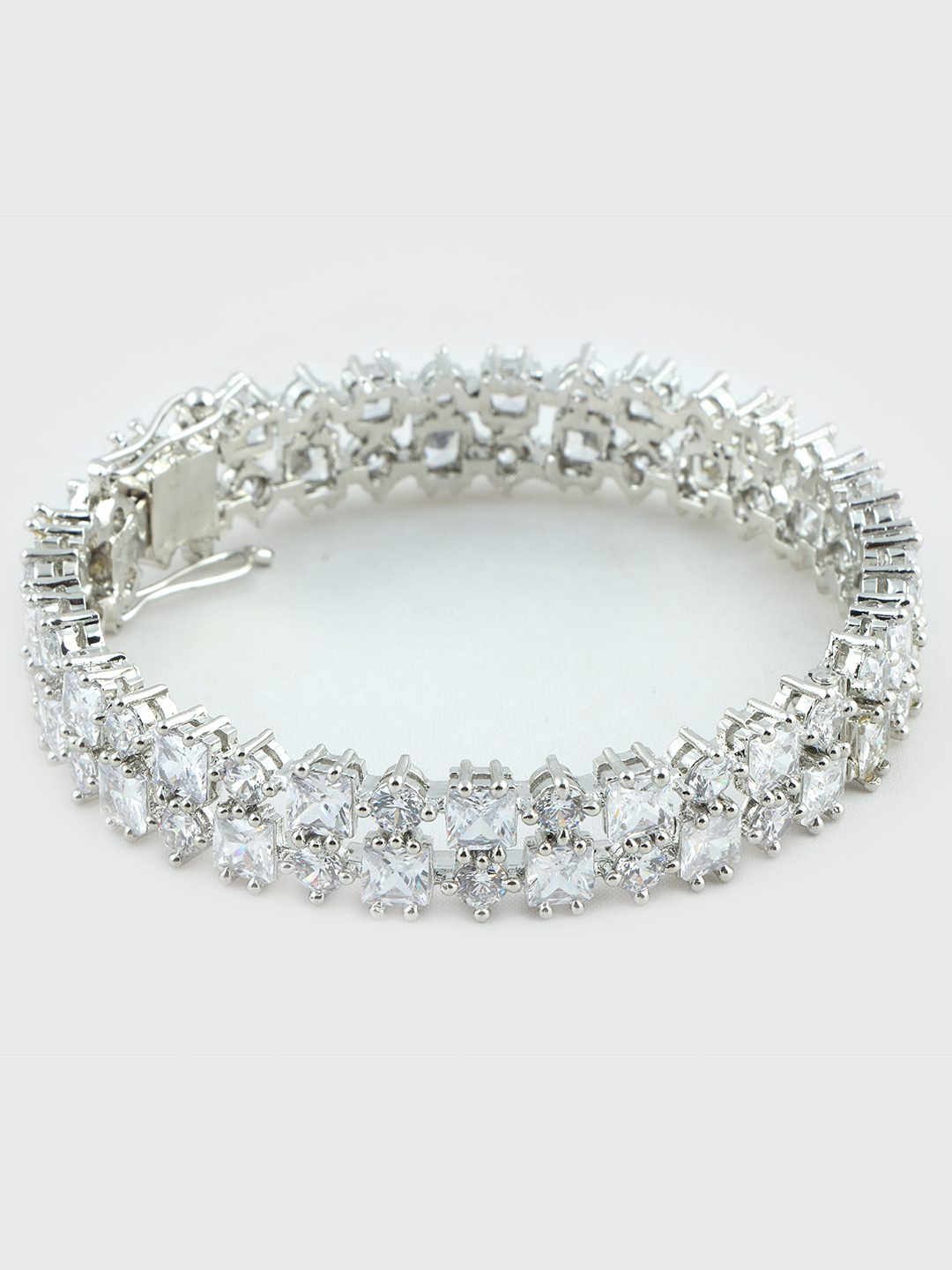 Buy Rhodium Plated American Diamond Bangle Set