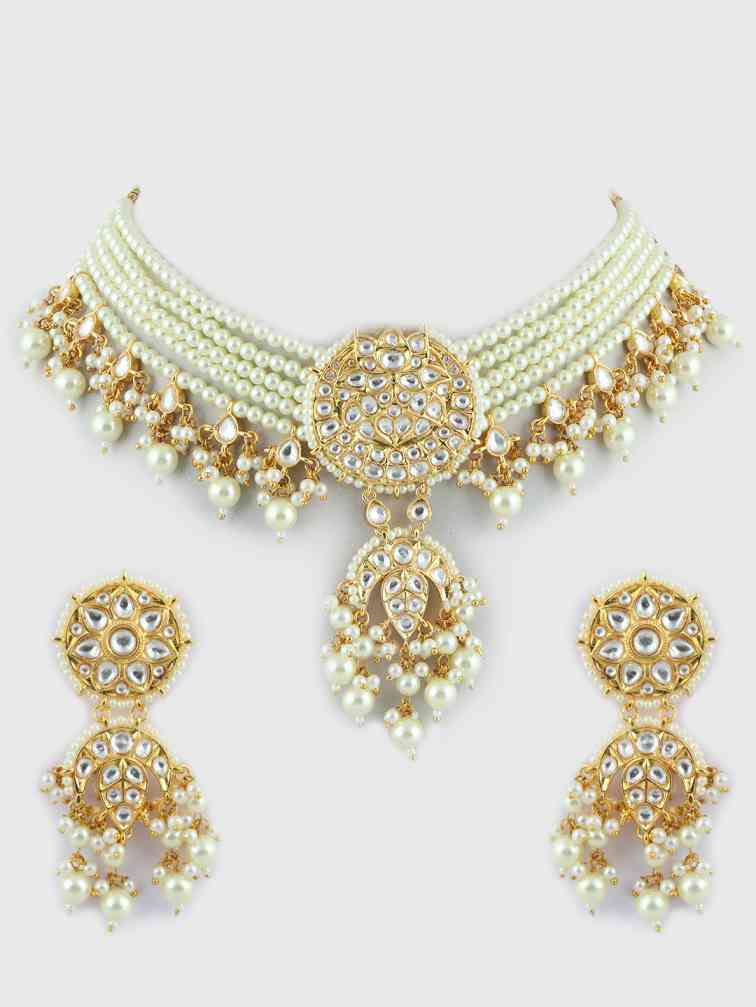 Sparkling Gold Plated Kundan Necklace Set