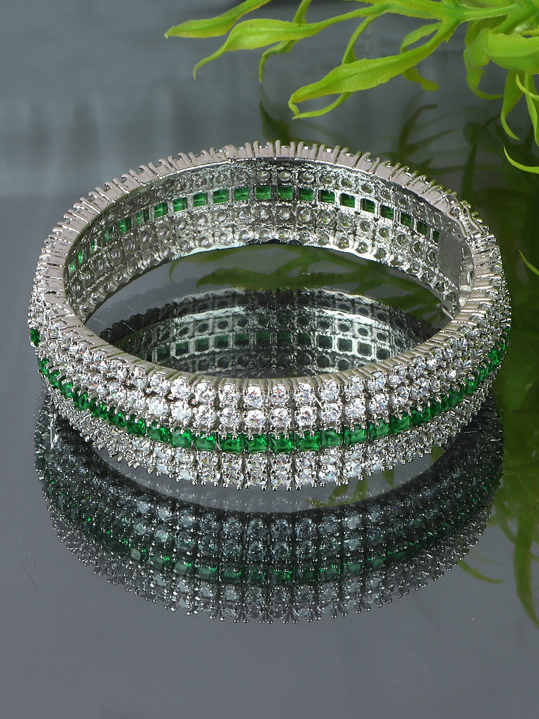 Queenly Rhodium Plated American Diamond Bangle Set
