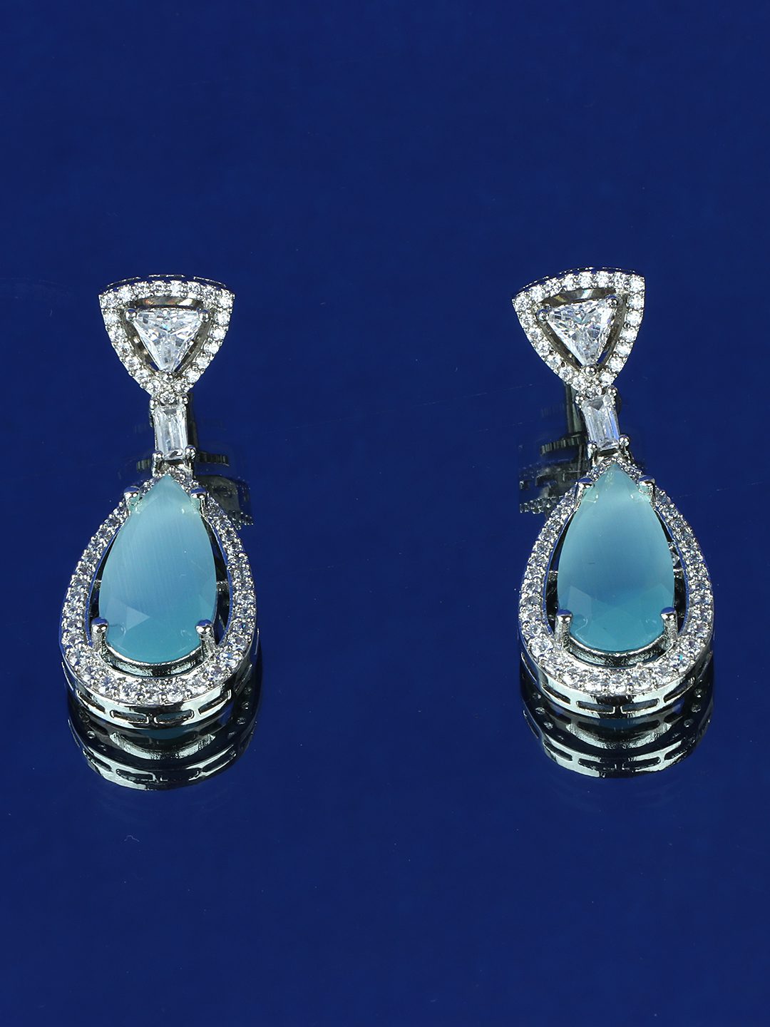 Shining Rhodium Plated American Diamond Earrings