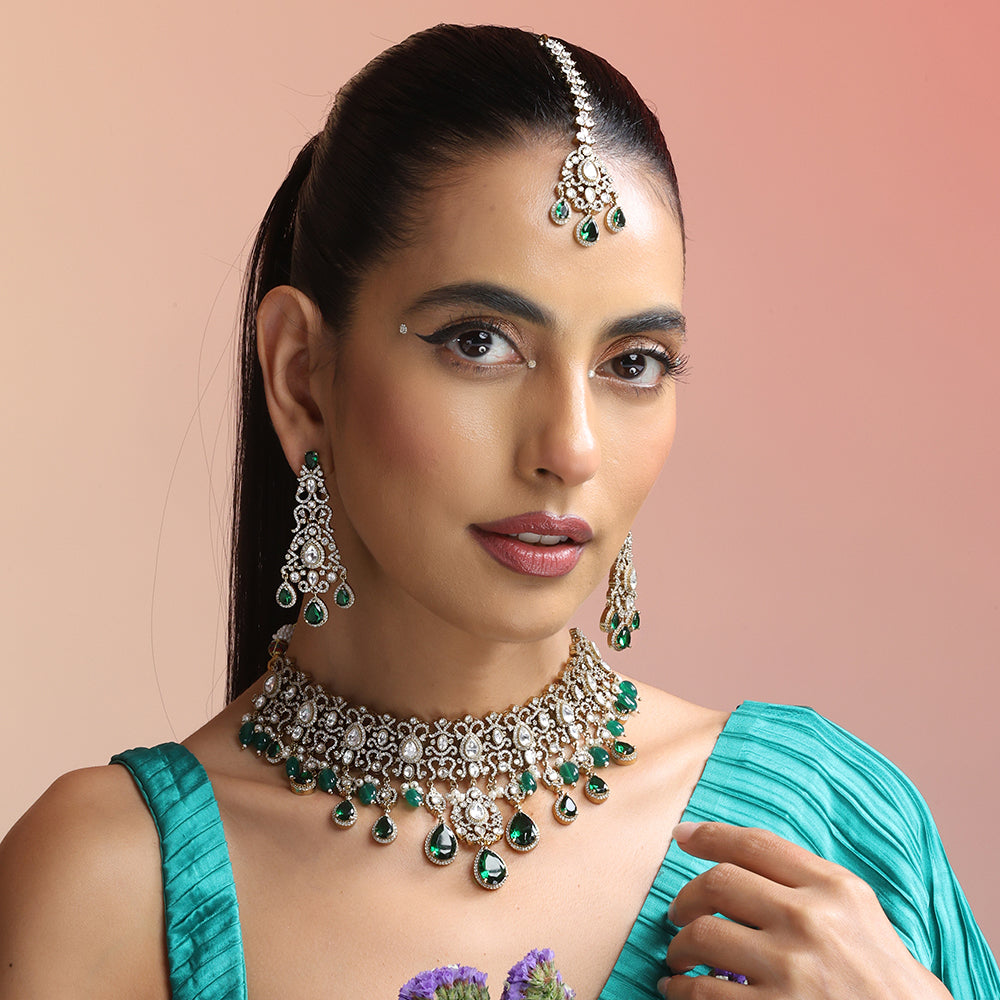 Buy Jewellery set for wedding party, 
Buy Necklace Set With Earrings, 
Buy Wedding party, 
Buy Mang Tikka Green, 
Buy Bridal jewellery set. 
Buy Necklace Set Jewelry
