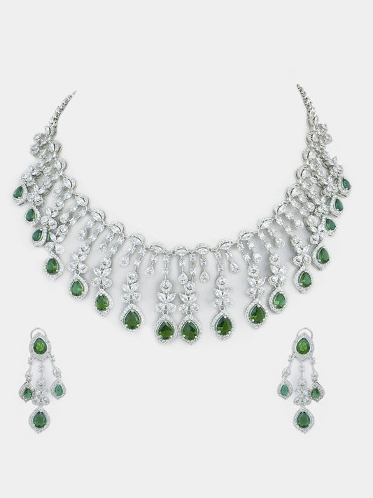 Rhodium Plated American Diamonte Necklace Set