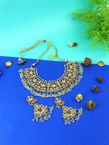 Dignified Gold Plated Long Kundan Necklace Set