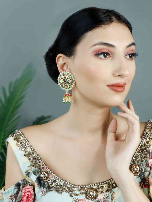 Opalescent Gold Plated Kundan Earrings