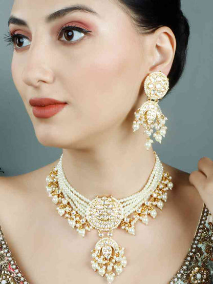 Sparkling Gold Plated Kundan Necklace Set