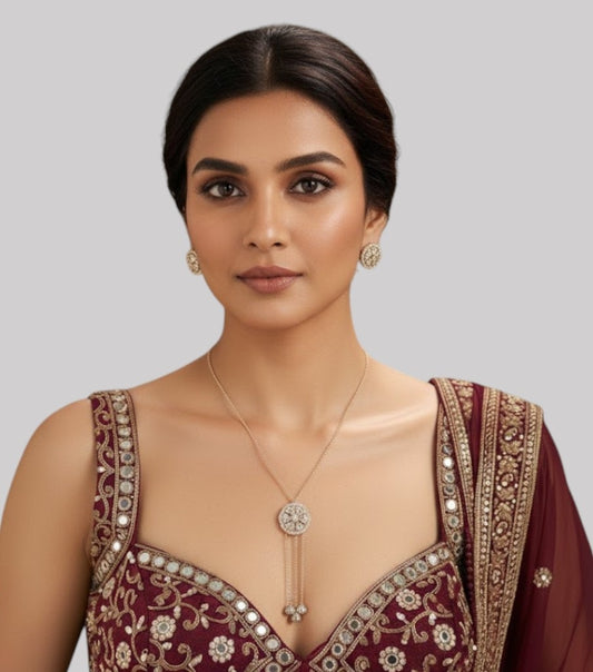 Stunning Gold-Plated Kundan Floral Necklace Set with Stud Kundan Earrings – Simple Ethnic Jewelry