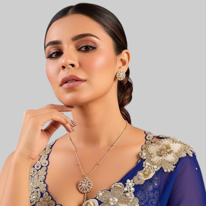 Golden Floral Detail Embellished Mint Green