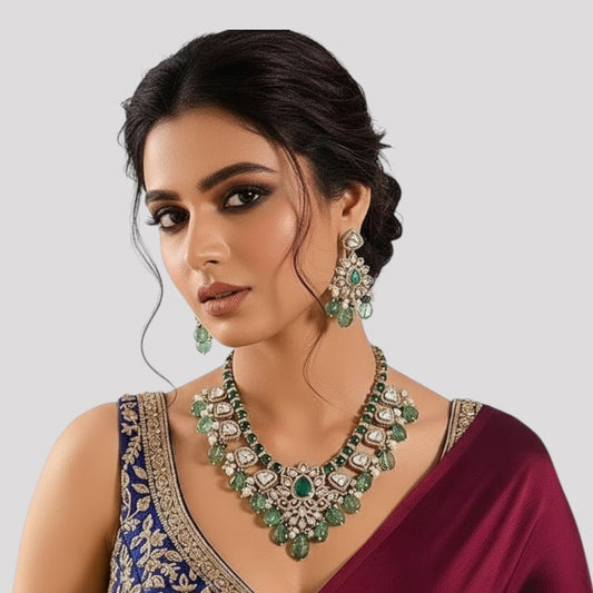 Royal Green Kundan Emerald Drop Bridal Necklace Set