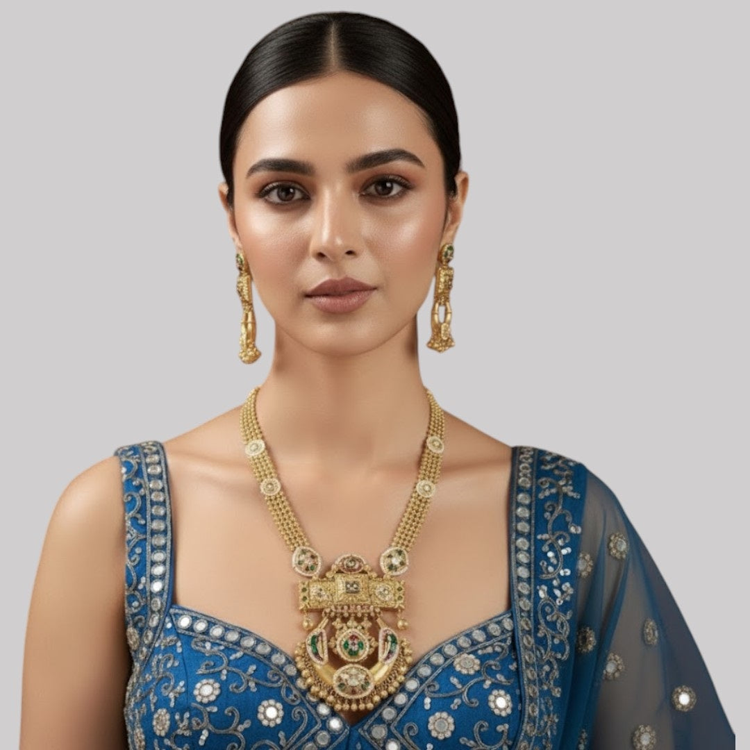 Regal Heritage Temple Necklace Set with Matching Earrings