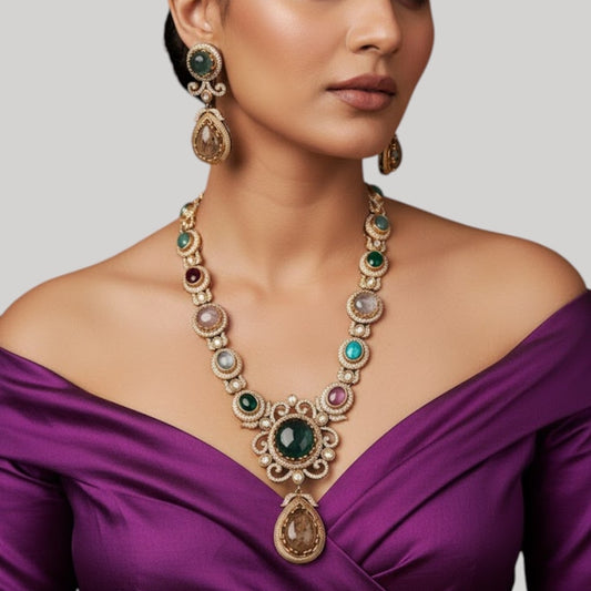 Multicolor Gemstone Necklace Set with Earrings