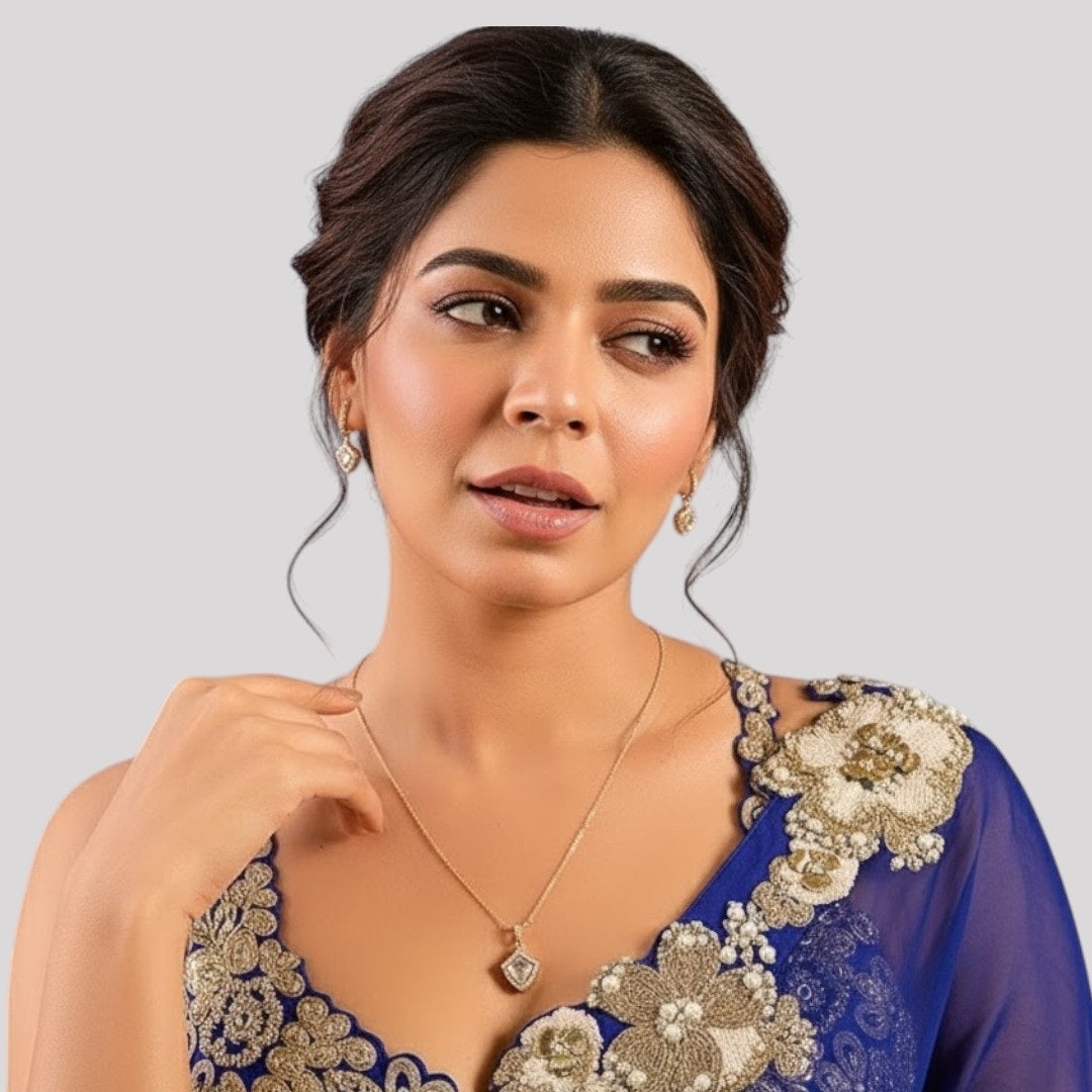 Delicate Diamond Pendant Necklace with Complimentary Drop Earrings