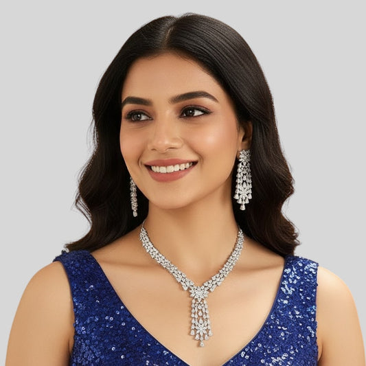 Crystal Cascade Necklace Set – Elegant Diamond-Look Jewelry for Special Occasions