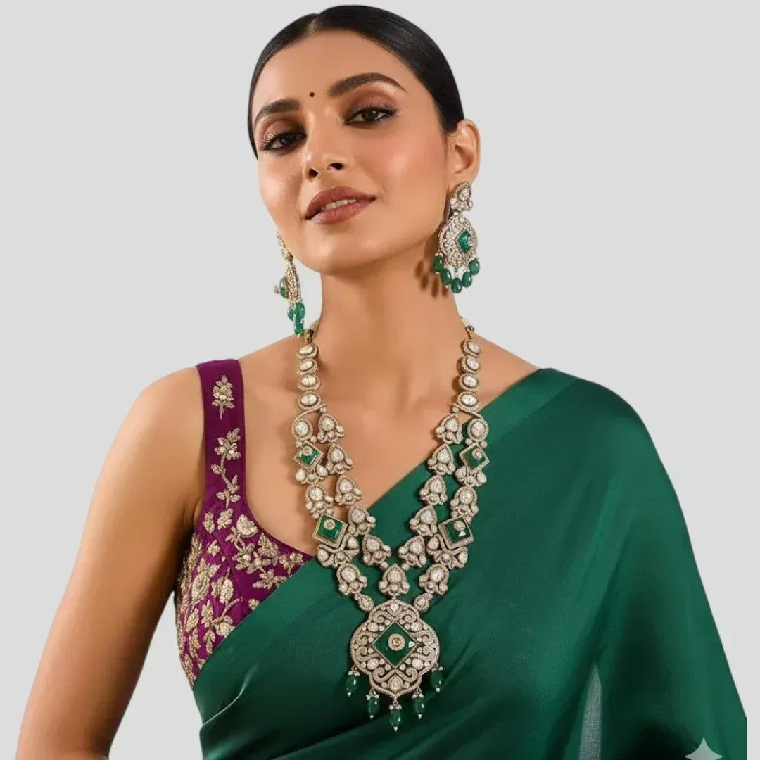 Beautiful Green and Pearl Necklace Set with Earrings to Match for Weddings and Celebrations - Auraa Trends