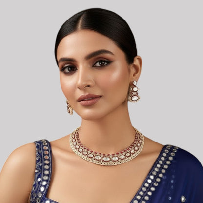 Kundan & Ruby Stone Bridal Necklace Set with Matching Earrings