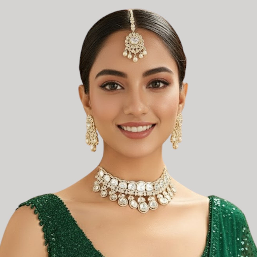Royal Kundan Wedding Jewellery Set – Choker, Earrings &amp; Maang Tikka