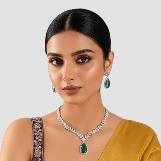 Emerald Green Teardrop Necklace Set with Matching Earrings