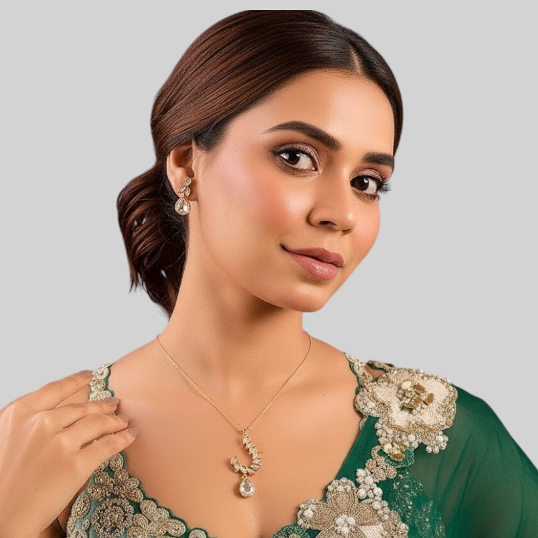 Gold-Plated Delicate Pendant Necklace with Matching Earrings