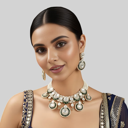 Exquisite Green and Gold Accent Bridal Jewelry Set