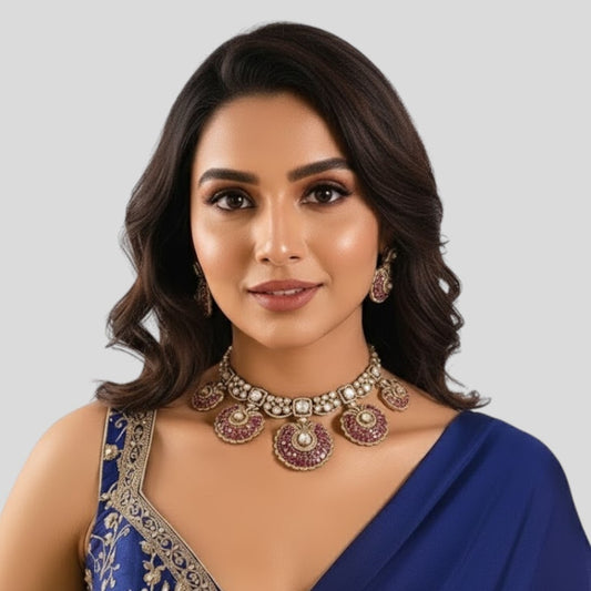 Majestic Plum Stone Kundan Bridal Necklace Set