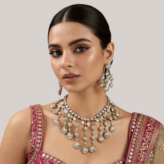 Bridal Kundan Gold-Plated Necklace Set with Earrings for Women